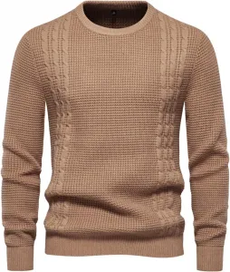 Мужской свитер с круглым вырезом, мягкий и классический, с длинными рукавами и облегающим силуэтом