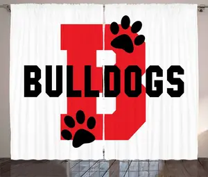 Штора ABAKUHAUS "Английский бульдог" в деревенском стиле с мотивом "Отпечаток лапы", универсальная тесьма для гостиной с петлями и крючками, 280 x 175 см, цвет: красный, черный, белый Abakuhaus