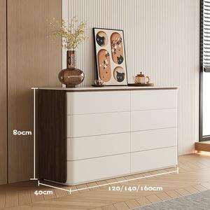 Mikemijia Комод 120 см для спальни и гостиной из массива дерева, 8 ящиков, настенный, цвет теплый белый + орех