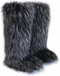 Женские пушистые сапоги QMFUR с искусственным мехом, высокие до колена, теплые зимние ботинки с круглым носком, из замши, удобные мягкие плоские ботинки для улицы и дома, модные сапоги, Dark Grey