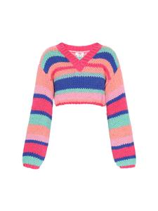 Женский свитер оранжевого цвета с разноцветными вставками myMo