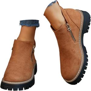 Винтажные короткие ботильоны на массивном каблуке, повседневная мода, боковая застежка-молния, прогулочная обувь на открытом воздухе, осенние лоферы, нескользящая подошва, ретро стиль, удобные ботинки Generic, A-Brown