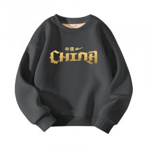 Детский свитшот с круглым вырезом утепленный WARRIOR, medium серый/h золото-stamped china