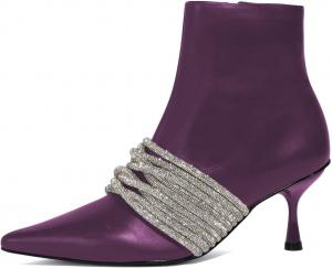 Женские офисные ботильоны XYD с низким каблуком-стилетом, стразами, ремешками, закрытым острым носком, боковой молнией, короткие ботинки для мероприятий, Purple