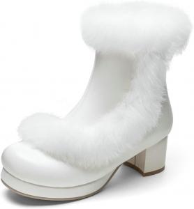 Сапоги-платформа DINTAHA Kawaii милые с искусственным мехом внутри, зимние снежные сапоги с пушистыми массивными платформами и теплые зимние ботинки, White