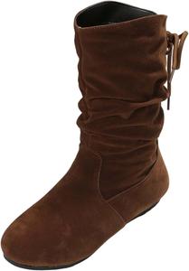 Женская мода короткие сапоги из замши с задним каблуком, массивные сапоги до середины голени, женские сапоги до середины голени с поддержкой свода стопы для бега Generic, Brown