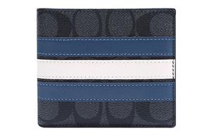 Кошелек 3 в 1 из холста с кожаными вставками мужской старинный цветочный принт черно-синий с белыми полосками COACH