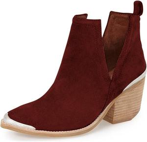 Женские ботильоны YDN на низком каблуке из искусственной замши, ковбойские с вырезами и металлическим носком, для официального наряда, размер 4-15 US, Wine Red