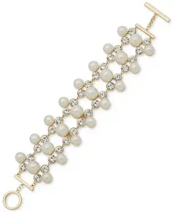 Гибкий браслет с золотистыми кристаллами и искусственным жемчугом Emily In Paris, white