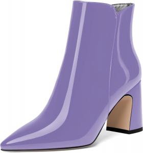 Женские ботильоны ROSERWISH для свиданий, мода, на молнии, повседневные, с заостренным носком, лакированные, с массивным каблуком 3,3 дюйма
