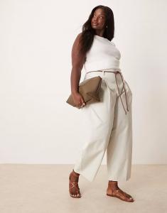 Брюки ASOS DESIGN Curve с экстремальным кроем со складками в каменном цвете