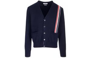 Полосатый вязаный кардиган с V-образным вырезом THOM BROWNE, синий