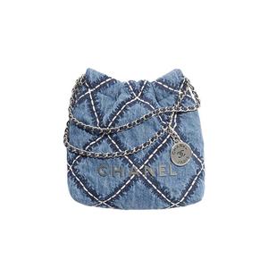 Джинсовая мини-сумка-ведро с металлической фурнитурой, через плечо, на пояс CHANEL синяя