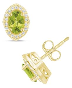 Серьги-гвоздики с бриллиантами и драгоценными камнями (общий вес 1/5 карата) в оправе из белого золота 10 карат (также доступны в оправе из желтого золота 10 карат) Macy's, Peridot