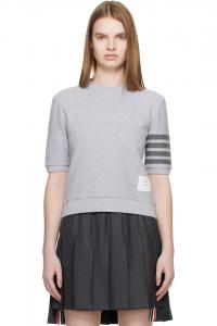 Thom Browne Серая фактурная хлопковая пике футболка с четырьмя полосами