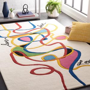 Ковер SAFAVIEH, 153 x 244 см, Fifth Avenue Collection, Ivory & Red, ручной работы, мид-сенчури модерн, абстрактный, шерстяной, идеален для помещений с высокой проходимостью в гостиной, спальне (FTV149Q)