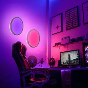 LED Потолочный светильник BK_PL1553 RGBW, LED-панель с изменением цвета, регулируемый яркость LED-модуль 1 шт. Нейтральный белый, ультратонкий, с подсветкой, с пультом дистанционного управления, черный, 29x3 см (диаметр x высота) B.K.Licht, черный