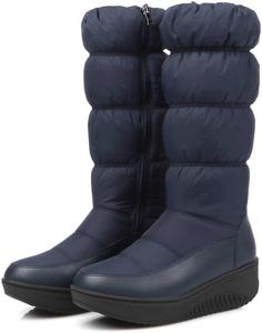 Новые женские зимние пуховые сапоги с подиумным каблуком, утепленные высокие сапоги до колена, большой размер WAOLSU, Blue