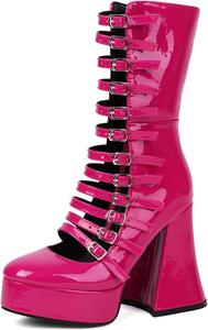 Ботинки UniqueStride в готическом стиле на платформе, средней высоты, с массивным каблуком, панк Mary Jane, готическая обувь для косплея, Rose Red Leather