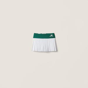 Плиссированная мини-юбка из эластичного технического джерси MIU MIU, зеленый/белый