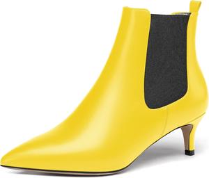 Женские повседневные ботильоны WAYDERNS с острым носком, на низком каблуке 2 дюйма, кожаные с пряжкой, Black Yellow