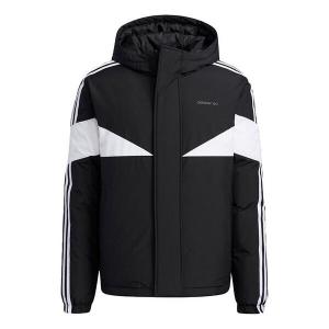 Пуховик adidas neo M Cb Down Puff Colorblock Stripe Sports hooded With Down Feather Jacket Black, черный