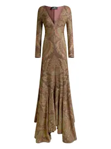 Платье с оборками и принтом пейсли ETRO, коричневый