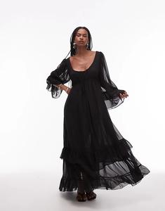 Платье макси из мягкого шифона с завязками спереди ASOS DESIGN черного цвета