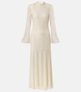 Платье-миди в сеточку с декором Self-Portrait, кремовый