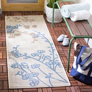 Ковер SAFAVIEH, 69 x 201 см, для улицы из коллекции Courtyard, моющийся, ковер-дорожка, Natural Brown & Blue, не линяет, легко чистится, идеально для патио, заднего двора, прихожей (CY4038B)