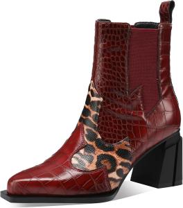 Женские ботинки TDD с леопардовым принтом, квадратный носок, шнуровка, на щиколотку, широкие голенища, кожаные ботильоны на массивном каблуке, теплая подкладка, ковбойский стиль, для женщин, каблук 2 дюйма