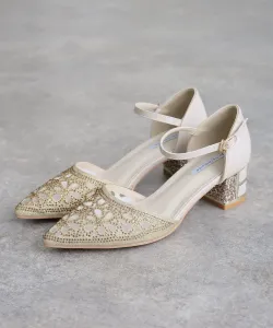 Туфли-лодочки на массивном каблуке с цветочным принтом и перфорацией Pourvous, цвет Beige