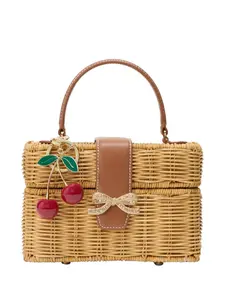 Сумка-тоут с бантом и шармом в виде вишни Self-Portrait, бежевый