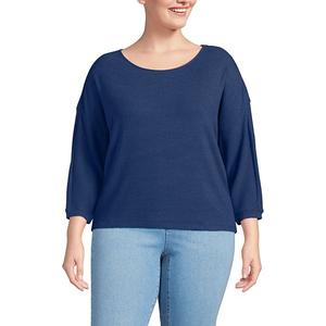 Уютный топ с 3/4 рукавом и резинкой, Plus Size Lands' End, Deep Navy Heather