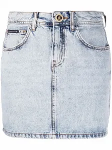 Джинсовая мини-юбка с вышивкой Skull Philipp Plein, синий