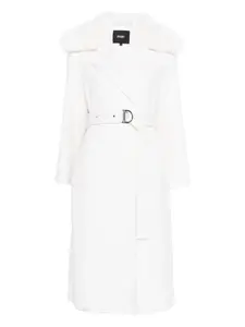 Пальто с искусственным мехом и поясом Maje, белый