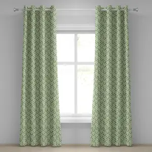 Шторы на люверсах ABAKUHAUS в стиле ретро, с вибрирующим диагональным симметричным повторяющимся узором сад, декоративные двухпанельные шторы, 280 см x 175 см, светло-зеленый Abakuhaus