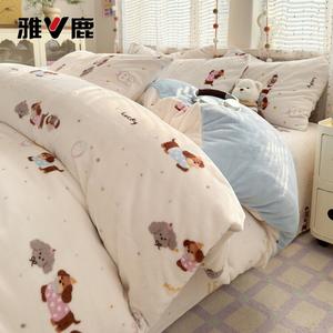 Yalu Комплект постельного белья из 4 предметов (простыня на резинке 150 см, пододеяльник 200х230 см), молочный вельвет, цвет La Chang Gou Alliance