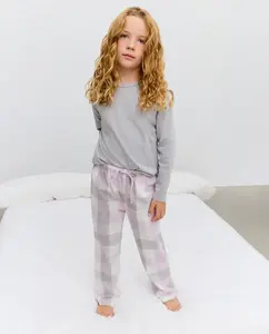 Детские длинные брюки в крупную клетку с люрексом Cotton Juice, розовый