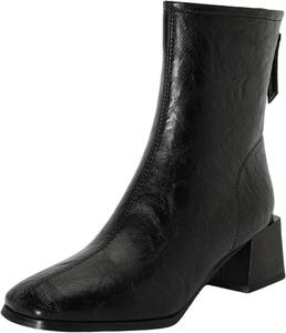 Женские ботильоны в винтажном стиле с квадратным носком, на молнии, с теплой подкладкой для осени и зимы XIEPP, Black