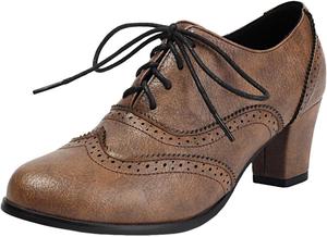 Женские оксфорды с винтажными массивными каблуками, туфли-оксфорды на толстом каблуке, викторианские ведьмовские туфли, женские шнурованные рабочие офисные туфли, удобные оксфорды на каблуке с круглым носком, туфли для вечеринки и платья Generic, Brown