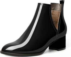 Женские ботильоны Soireelady с вырезом V, круглым носком, каблуком-кирпичиком средней высоты, короткие классические ботильоны V-образной формы для вечеринок, свадеб и отпусков, Patent Black