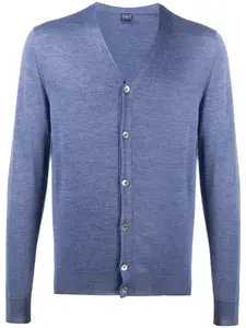 Кардиган в рубчик с V-образным вырезом Fedeli, синий