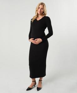 Платье-свитер макси для беременных и кормящих мам с V-образным вырезом, из хлопкового трикотажа MARION, Black