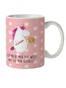 Детская кружка с изображением единорога-художника в пастельно-красных тонах Mr. & Mrs. Panda