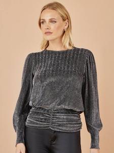 Металлическая блузка с длинными рукавами и сборками по подолу Yumi