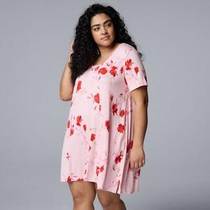 Рубашка для сна с короткими рукавами больших размеров Simply Vera Vera Wang, цвет rose floral