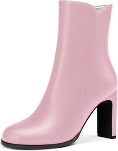 Женские формальные ботильоны SKYSTERRY с матовой поверхностью, круглый носок, на молнии, наружные, с блоковым высоким каблуком 3,3 дюйма, Pink