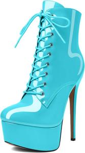 Женские ботильоны Esvowido с застежкой на шнуровке, платформой, высоким каблуком, круглым носком, шпилькой, короткие с боковой молнией, сексуальные ботильоны, Turquoise