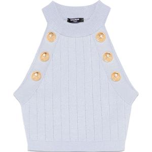 Топ с монетными пуговицами BALMAIN, светло-голубой